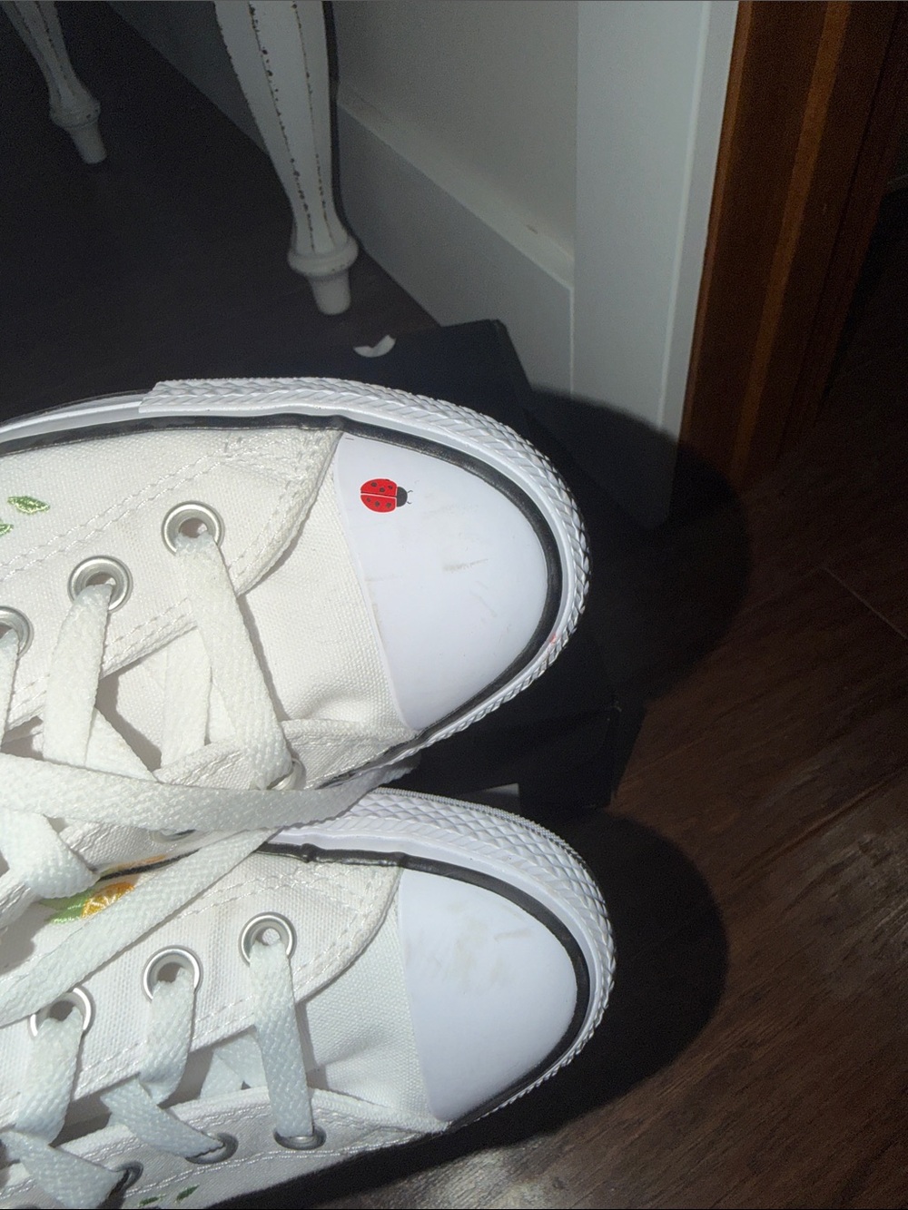 Converse White Low-Top Sneakers with Yellow Lemon & Red Ladybug Embroidery - Picture 4 of 9